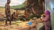 Replika Homo Erectus yang dikenal sebagai "Manusia Jawa" di Museum Sangiran